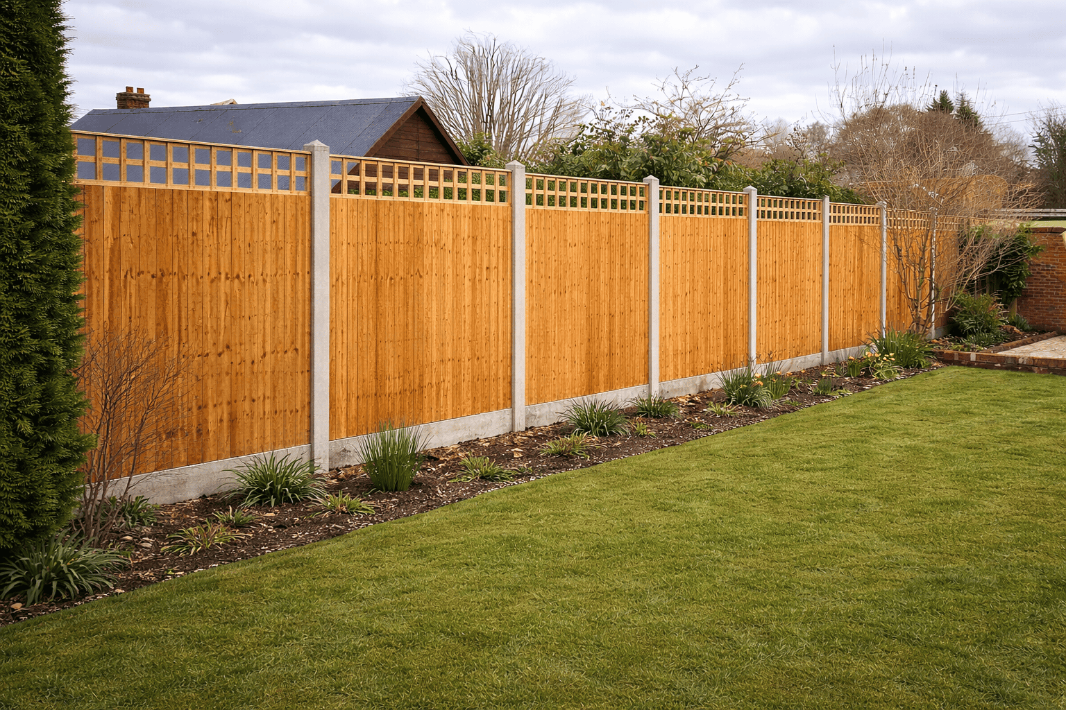 Closeboard timber fencing installed in a Hampshire garden