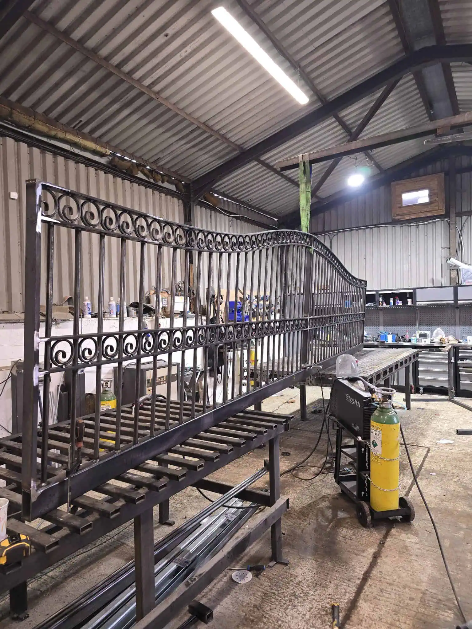 Primary frame welding for The Pilots Calshot sliding gate fabrication