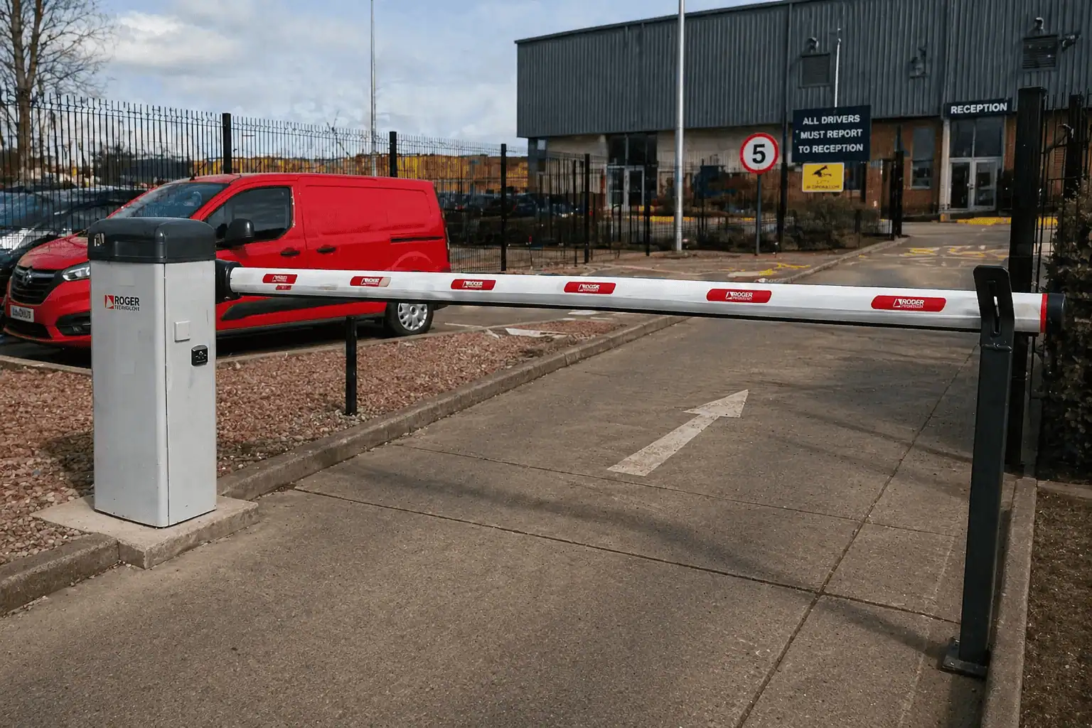 Automatic traffic barrier controlling a car park entrance